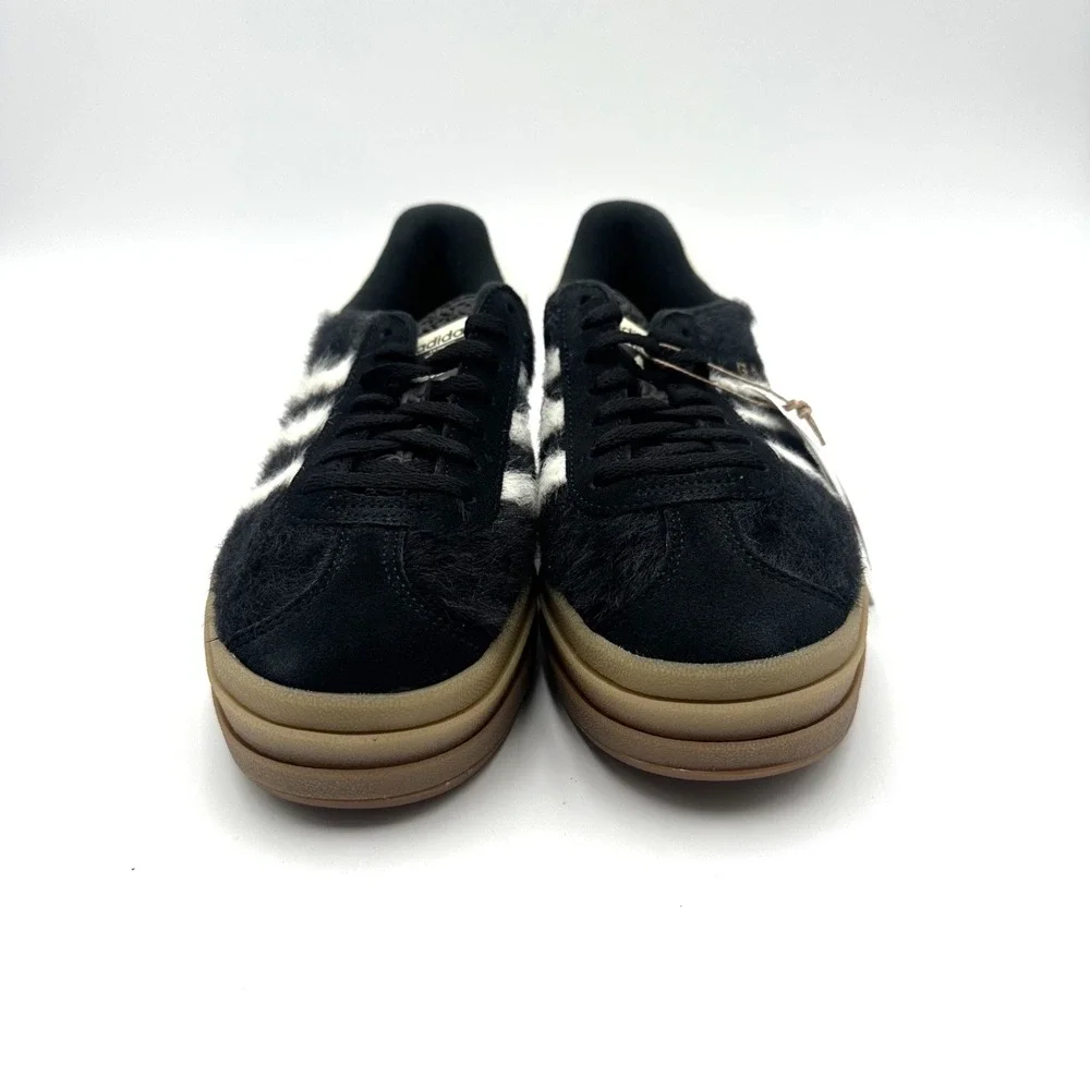 Adidas Gazelle Bold Furry Core Black/Cream White/Gold JS3907 Women's Size 6.5